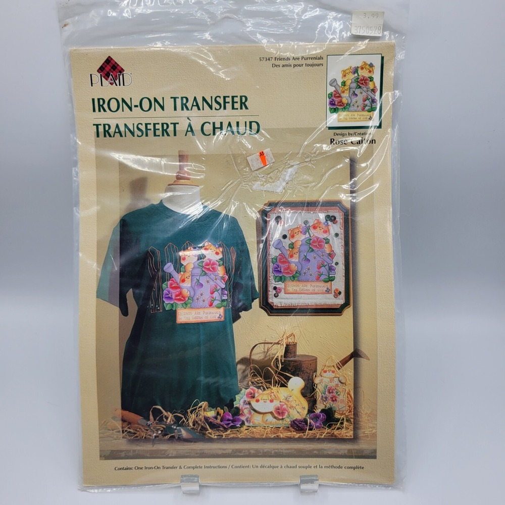 Vintage 1996 Plaid 57347 Friends are Purrenials Rose Calton Iron On Transfer USA
